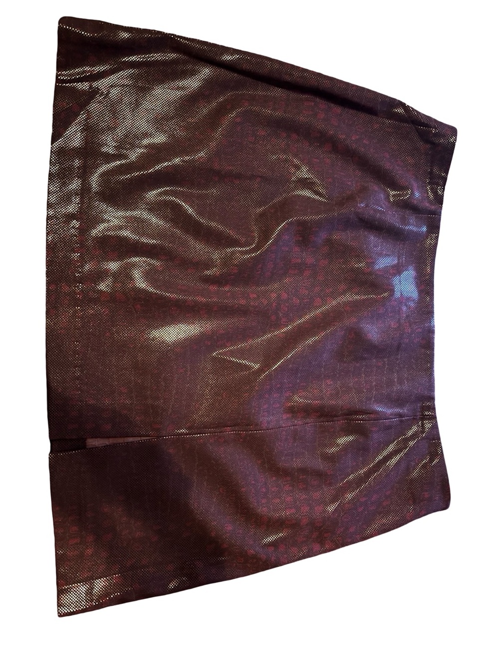burgundy reptile-embossed faux leather mini skirt,
